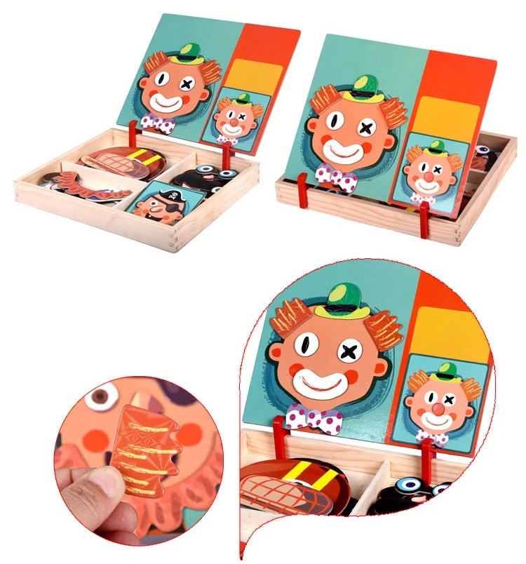Puzzle Magnético de Rostros Divertidos – Caja de Madera con Tarjetas