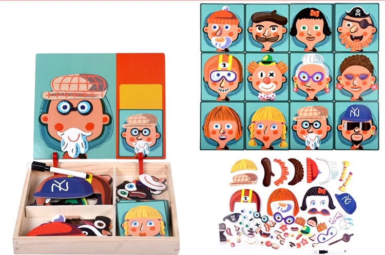 Puzzle Magnético de Rostros Divertidos – Caja de Madera con Tarjetas