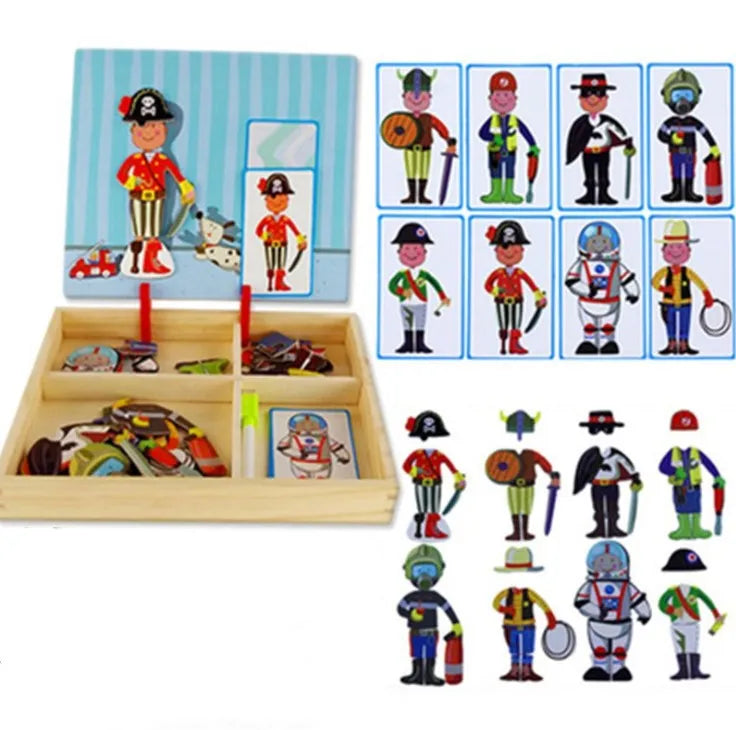 Puzzle Magnético de Personajes y Aventuras – Caja de Madera con Tarjetas