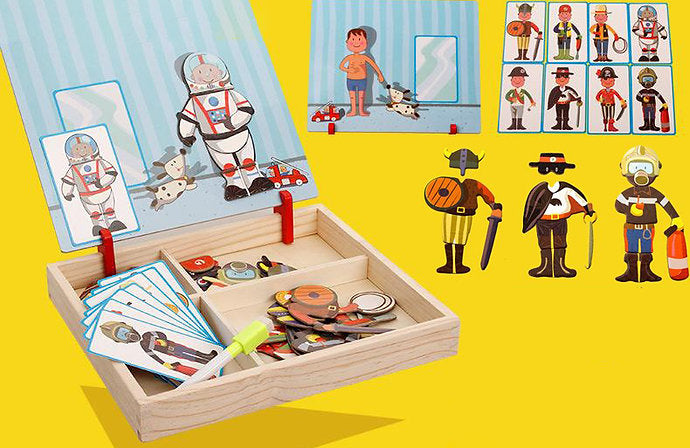 Puzzle Magnético de Personajes y Aventuras – Caja de Madera con Tarjetas