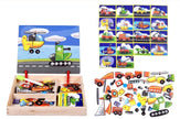 Puzzle Magnético de Vehículos – Caja de Madera con Tarjetas y Piezas