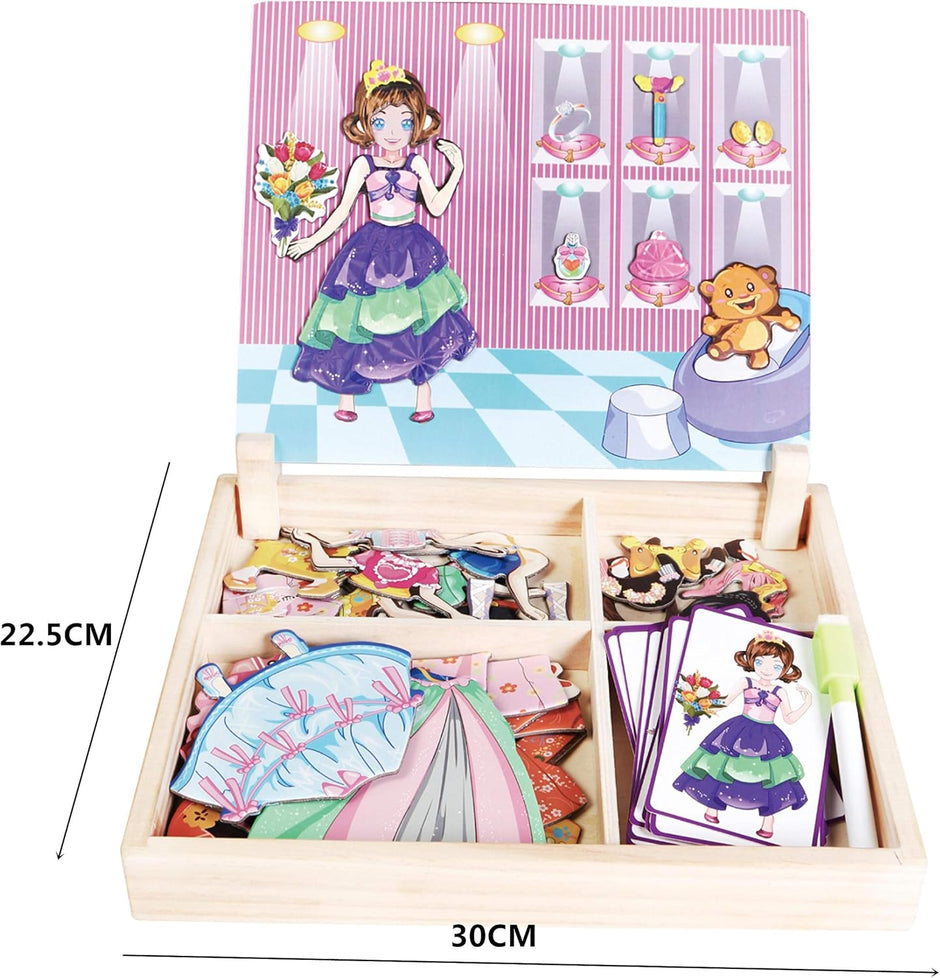 Puzzle Magnético de Vestidos – Caja de Madera con Tarjetas y Piezas