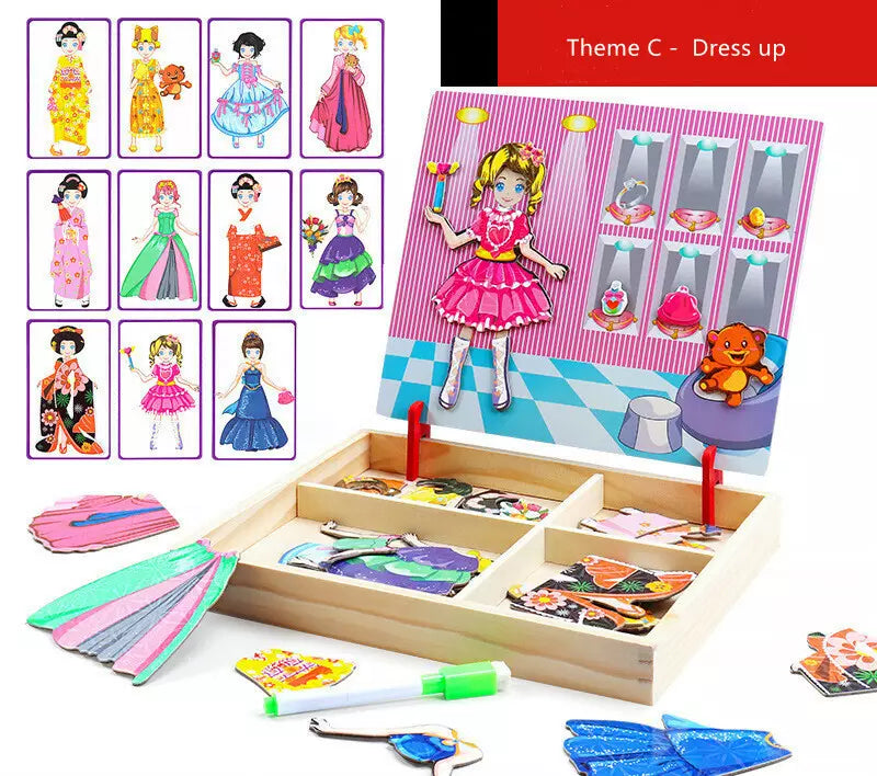 Puzzle Magnético de Vestidos – Caja de Madera con Tarjetas y Piezas
