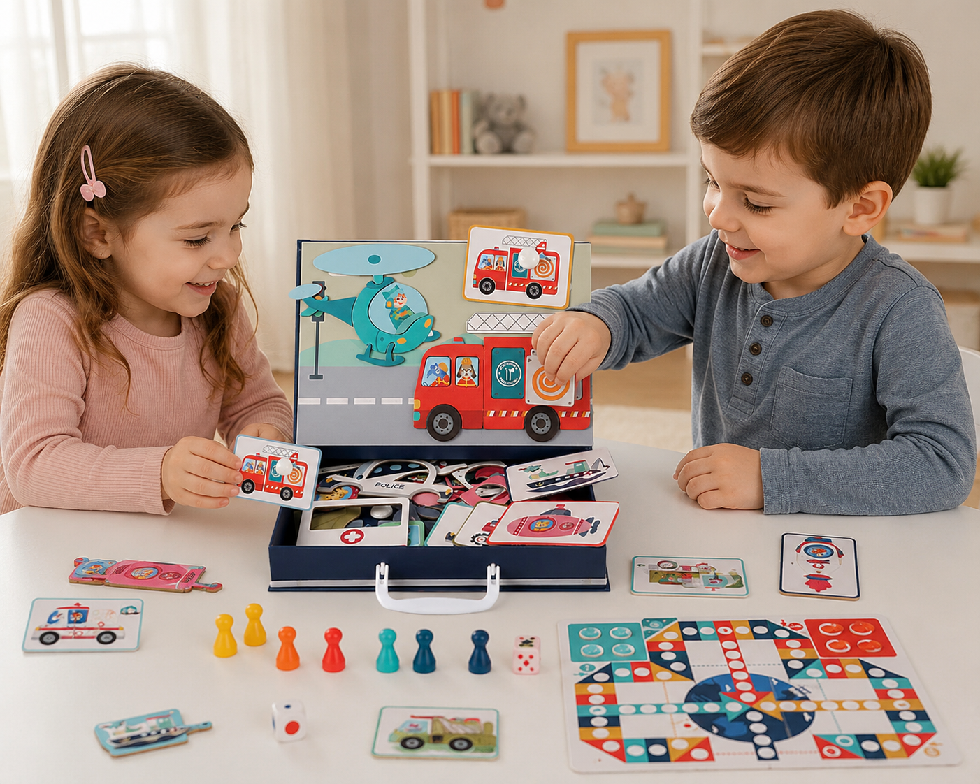 Juego Magnético de Transportes 2 en 1 | Rompecabezas Magnético + Juego de Mesa | Portátil