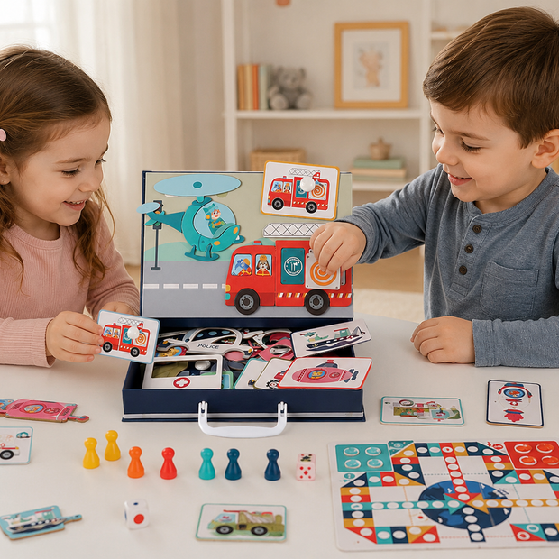 Juego Magnético de Transportes 2 en 1 | Rompecabezas Magnético + Juego de Mesa | Portátil