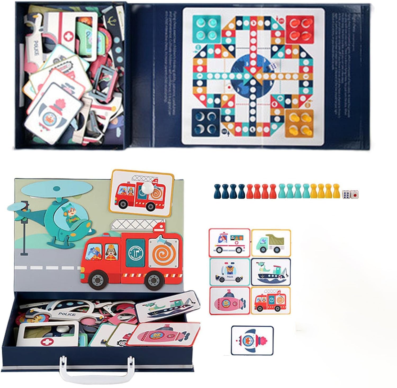 Juego Magnético de Transportes 2 en 1 | Rompecabezas Magnético + Juego de Mesa | Portátil