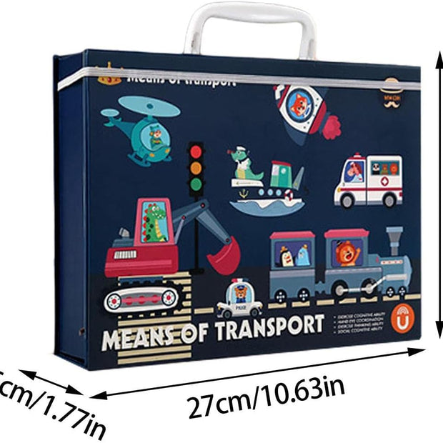 Juego Magnético de Transportes 2 en 1 | Rompecabezas Magnético + Juego de Mesa | Portátil