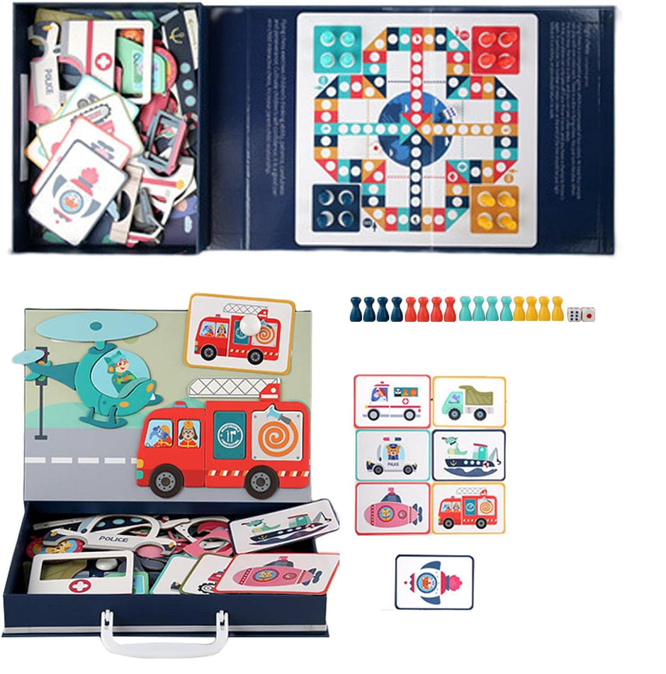 Juego Magnético de Transportes 2 en 1 | Rompecabezas Magnético + Juego de Mesa | Portátil
