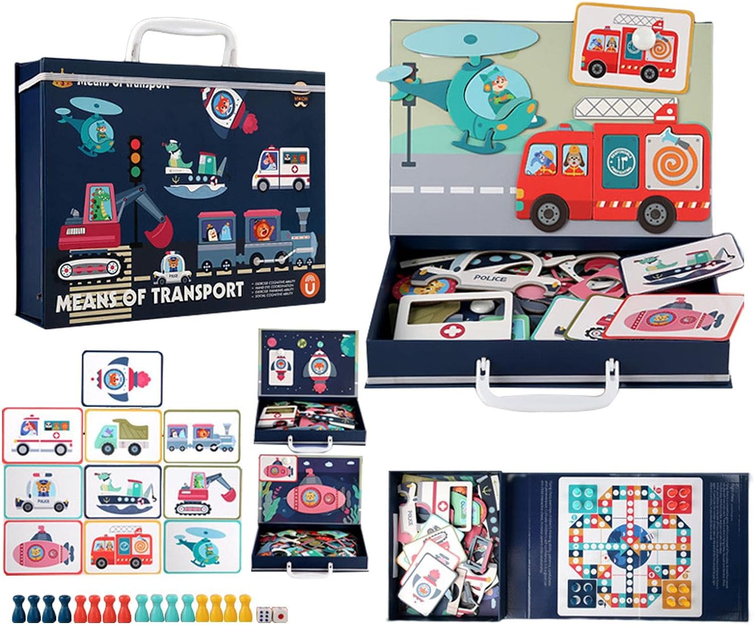 Juego Magnético de Transportes 2 en 1 | Rompecabezas Magnético + Juego de Mesa | Portátil