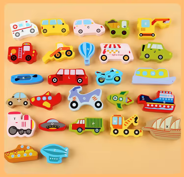 Rompecabezas de Vehículos Abecedario – ¡Apila, Aprende y Juega!