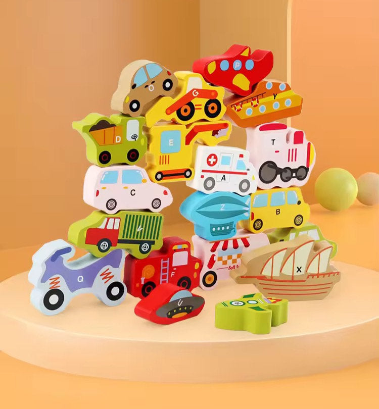 Rompecabezas de Vehículos Abecedario – ¡Apila, Aprende y Juega!