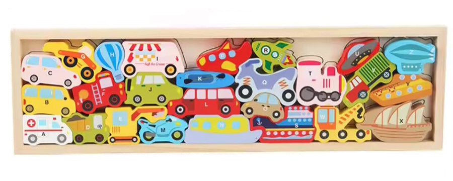 Rompecabezas de Vehículos Abecedario – ¡Apila, Aprende y Juega!