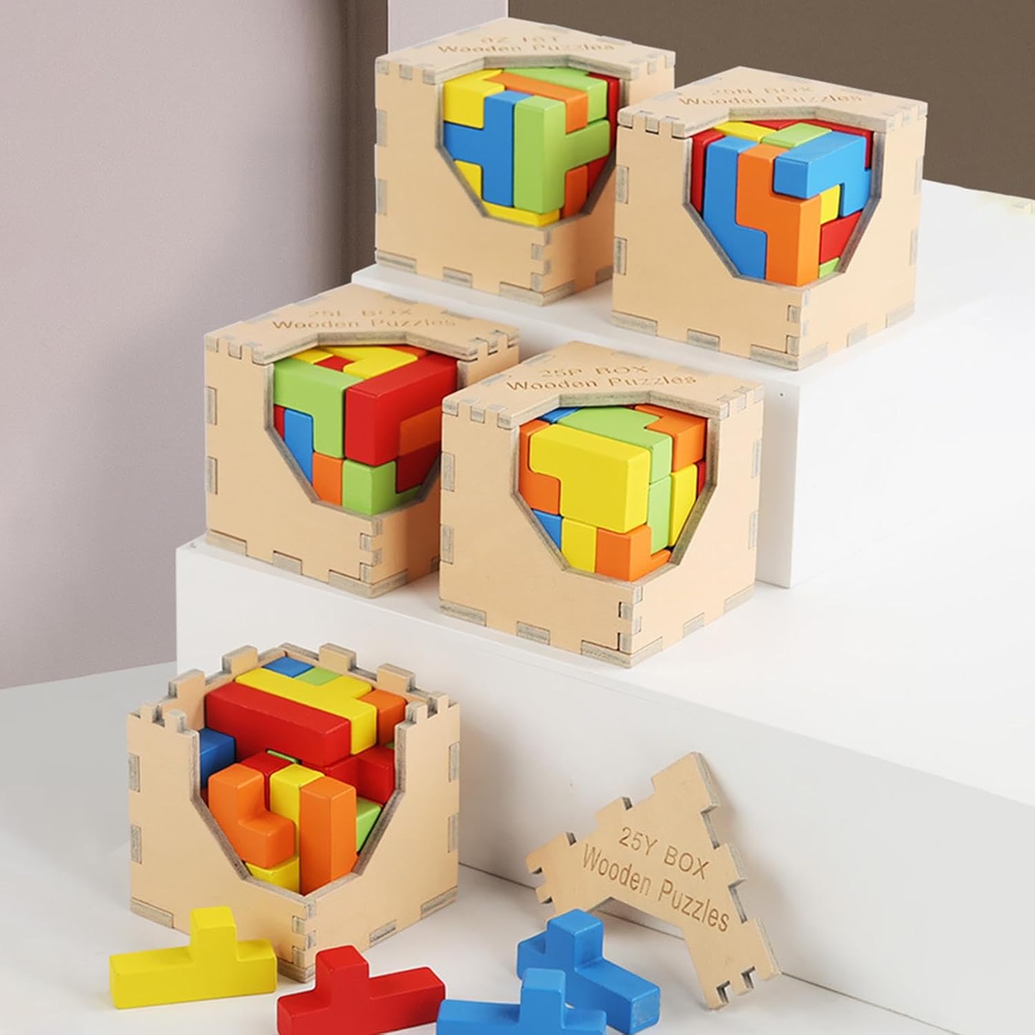 Cubos Desafío de Colores – Rompecabezas de Madera Montessori