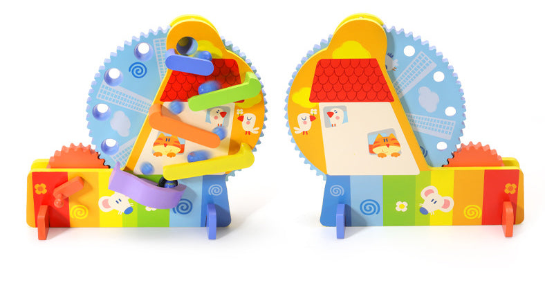 Rueda Montessori de Engranajes y Canicas – Juego Sensorial y de Causa-Efecto