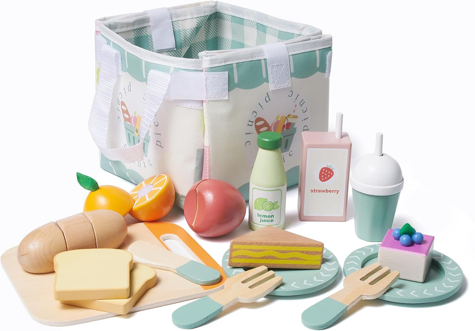 Picnic de Madera – Set de Juego 2 en 1 con Cesta y Mantel Mágico