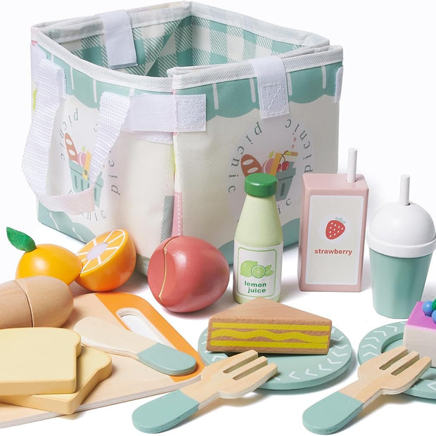 Picnic de Madera – Set de Juego 2 en 1 con Cesta y Mantel Mágico