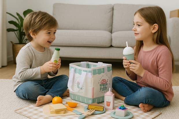 Picnic de Madera – Set de Juego 2 en 1 con Cesta y Mantel Mágico