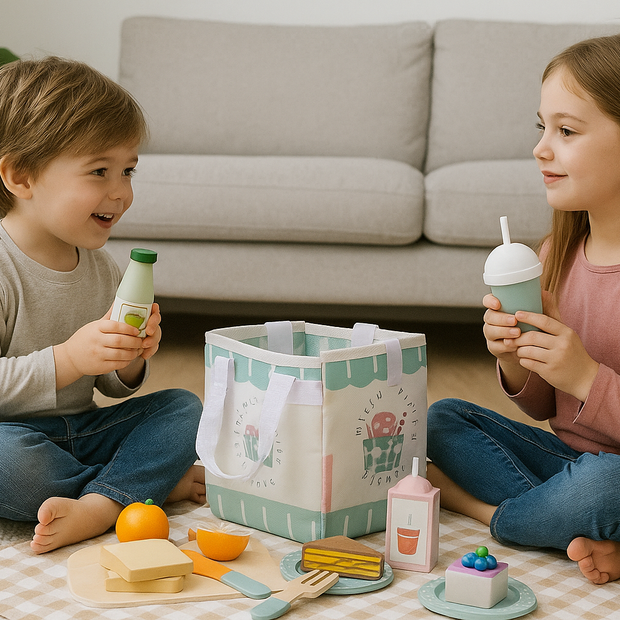 Picnic de Madera – Set de Juego 2 en 1 con Cesta y Mantel Mágico