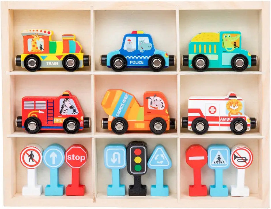 Pequeños Conductores – Set de Transportes y Señales de Tránsito en Madera