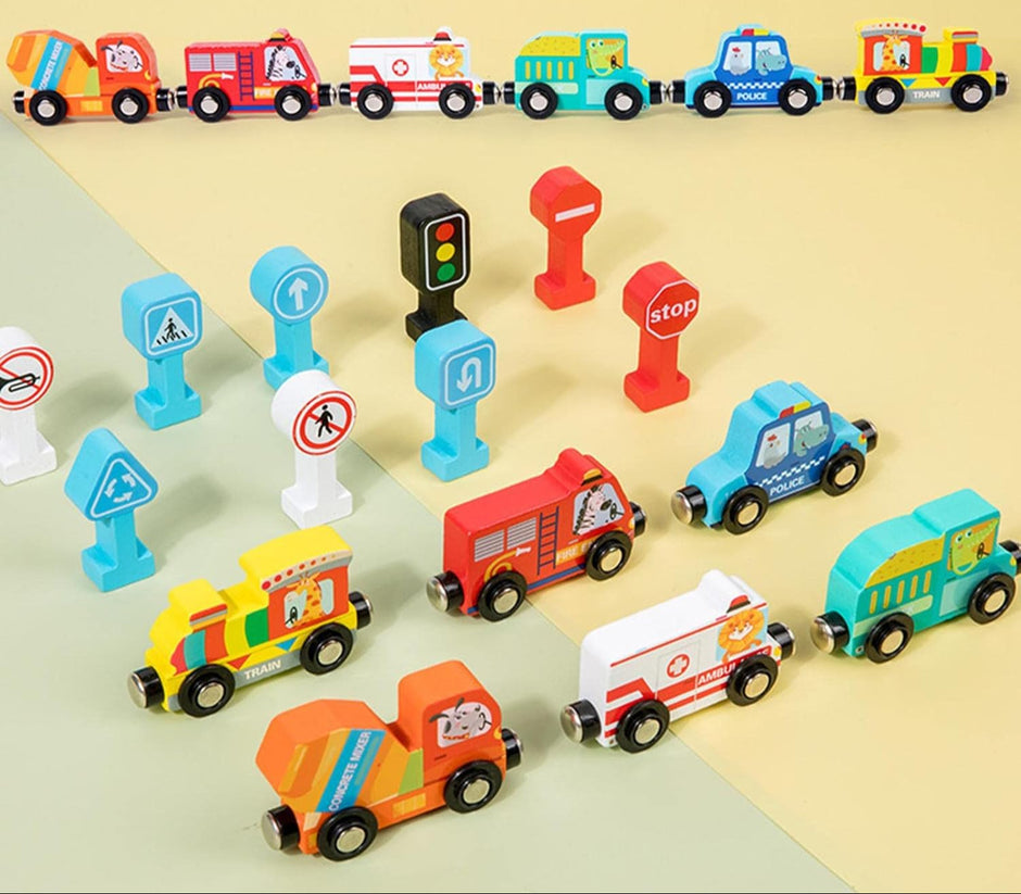 Pequeños Conductores – Set de Transportes y Señales de Tránsito en Madera
