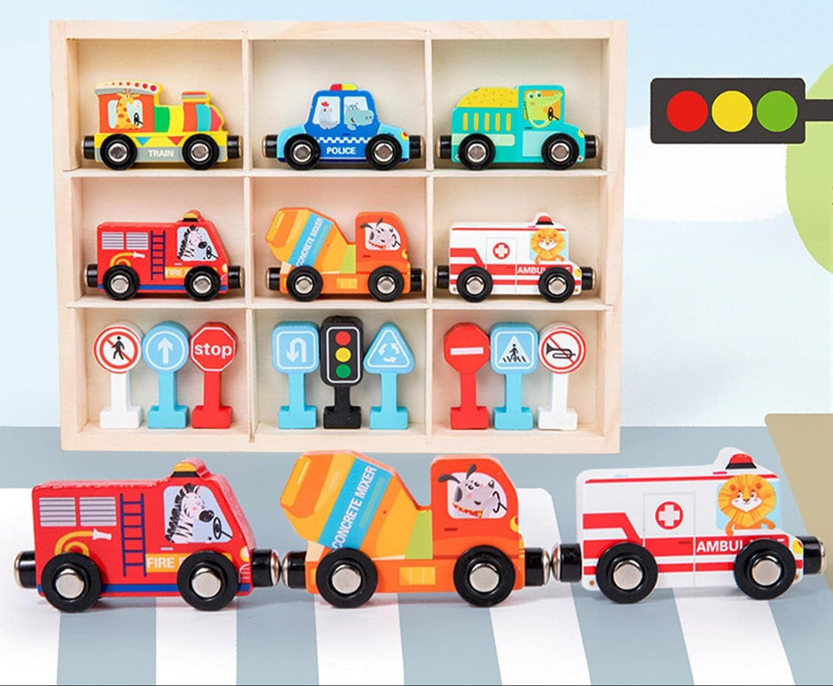 Pequeños Conductores – Set de Transportes y Señales de Tránsito en Madera