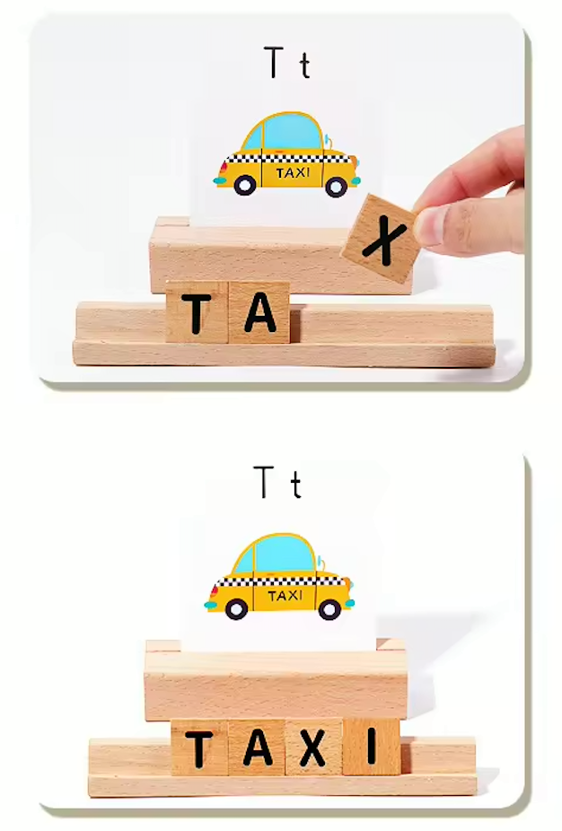 Palabras que cobran vida: Juego de Spelling con letras de madera y tarjetas ilustradas