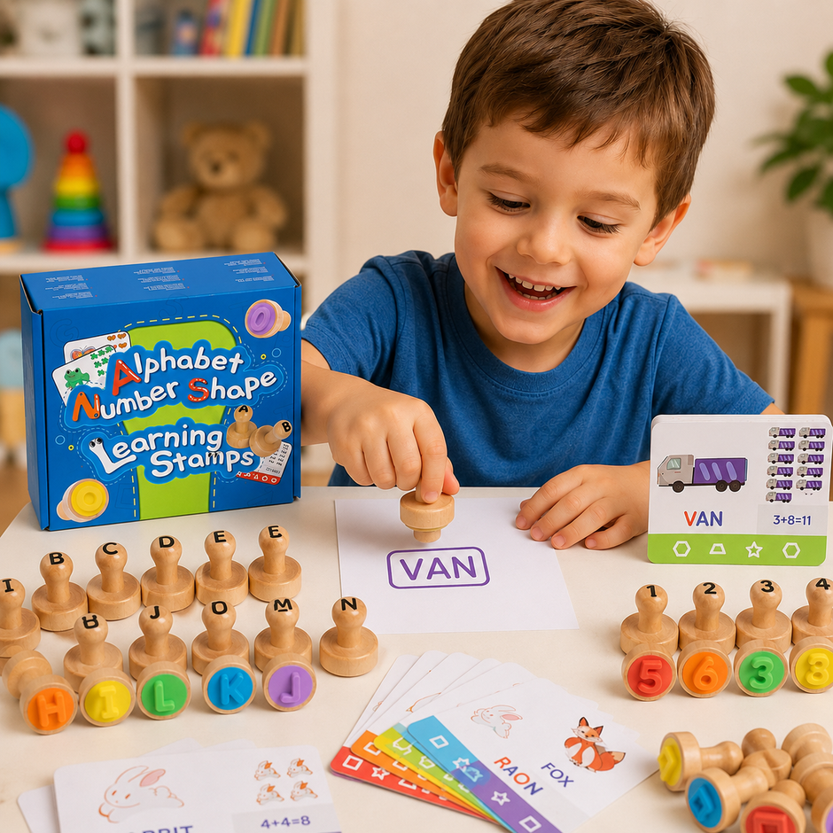 CleverStamps – Primeras palabras y operaciones matemáticas - Set de sellos letras y números