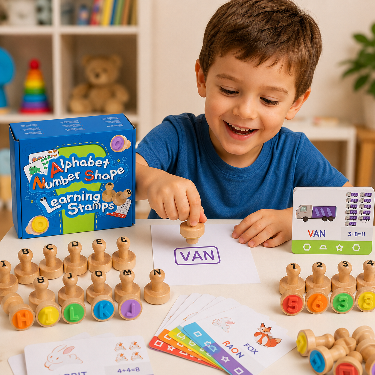 CleverStamps – Primeras palabras y operaciones matemáticas - Set de sellos letras y números