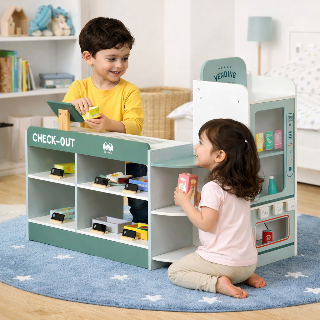 Mini Supermercado Montessori “Pequeños Compradores” – Juguete de Madera