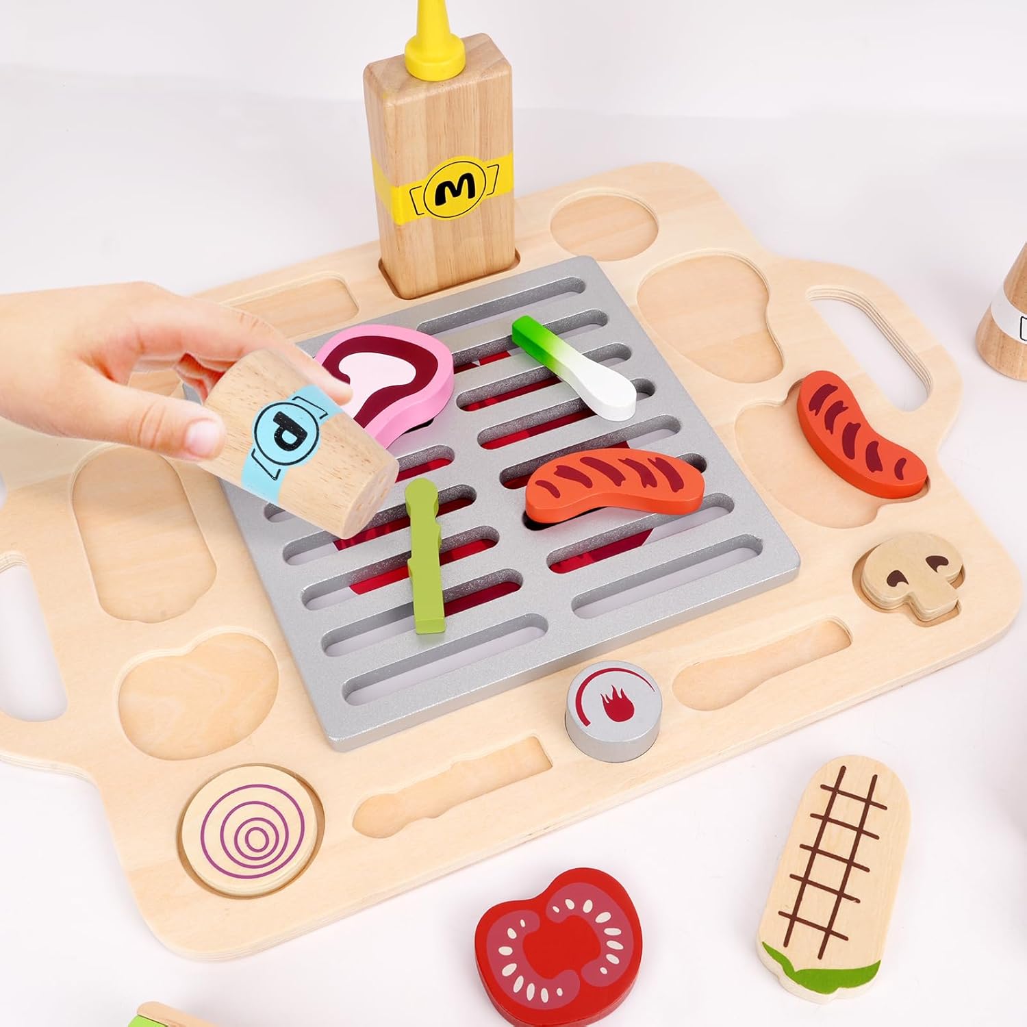 Mini Parrilla de Madera – Parrilla de Juego con Ingredientes y Utensilios