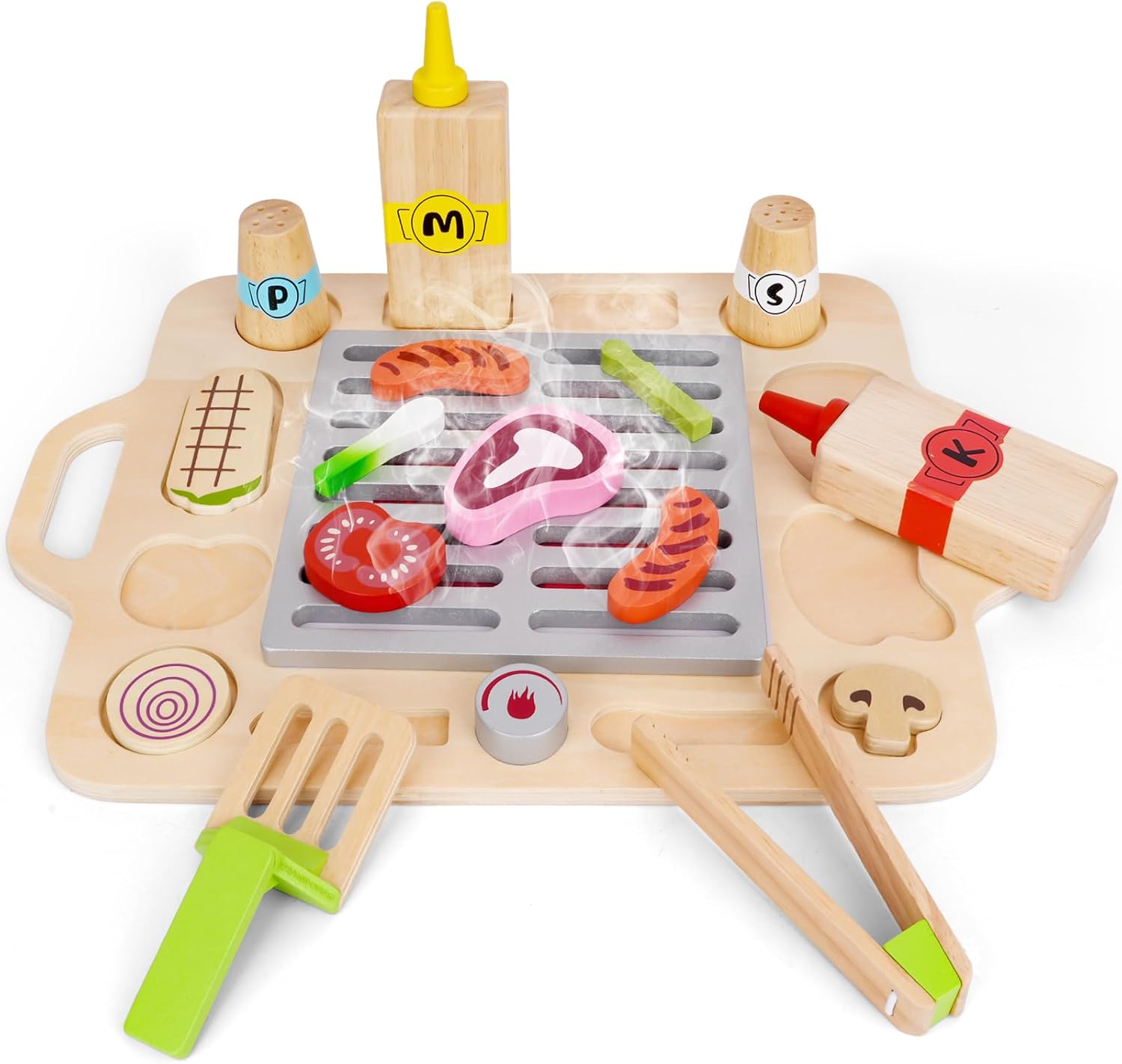 Mini Parrilla de Madera – Parrilla de Juego con Ingredientes y Utensilios