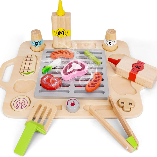 Mini Parrilla de Madera – Parrilla de Juego con Ingredientes y Utensilios