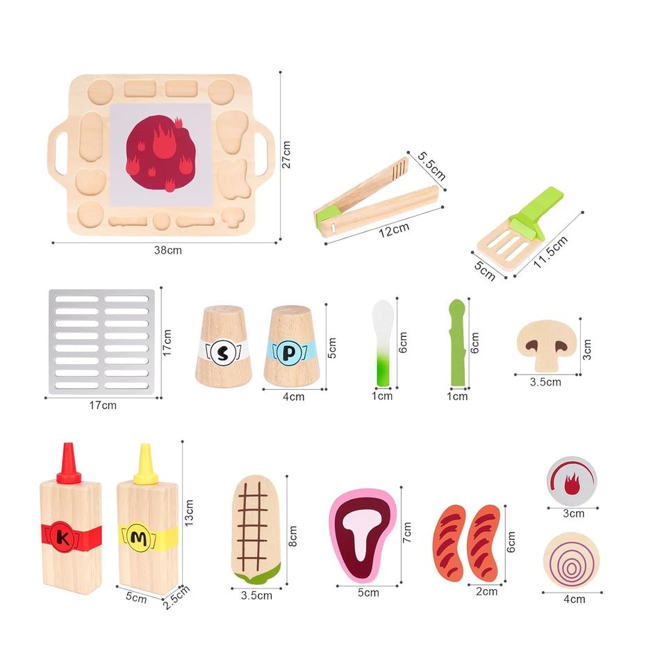 Mini Parrilla de Madera – Parrilla de Juego con Ingredientes y Utensilios