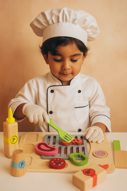 Mini Parrilla de Madera – Parrilla de Juego con Ingredientes y Utensilios