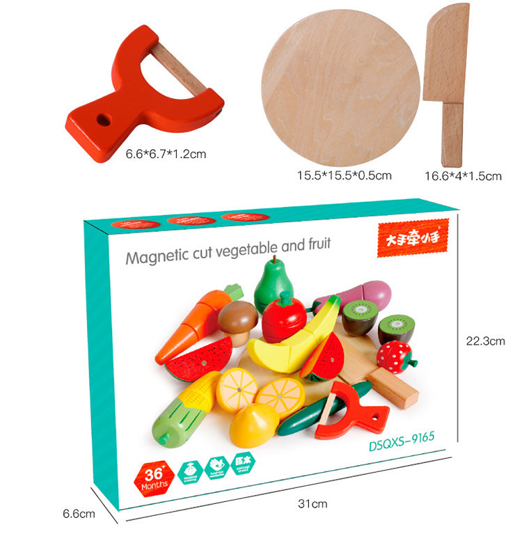 Tabla de Frutas y Verduras de Madera con Imán – Para cortar, jugar y aprender