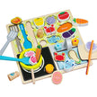 Cocina en Tablero de Madera – Juego Montessori de Corte, Cocción y Clasificación