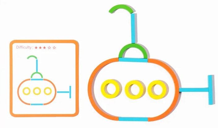 Juego Creativo de Figuras – Sticks y Aros con Tarjetas Guía