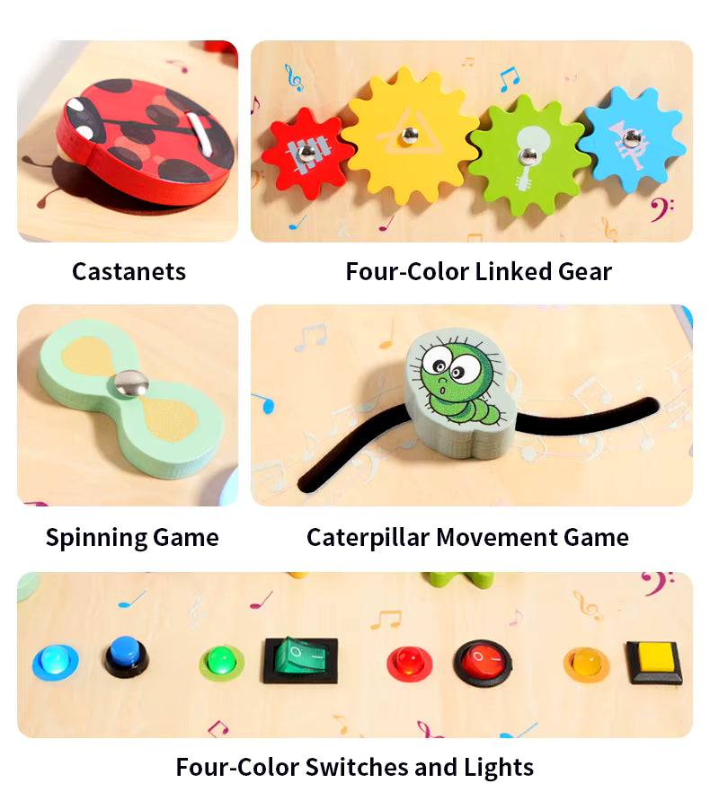 Tablero Musical de Destrezas “Pequeño Explorador” – Juguete Sensorial de Madera