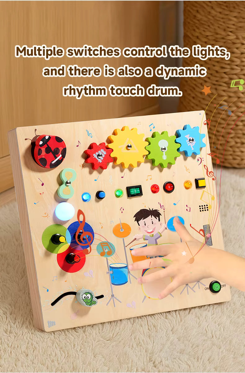 Tablero Musical de Destrezas “Pequeño Explorador” – Juguete Sensorial de Madera