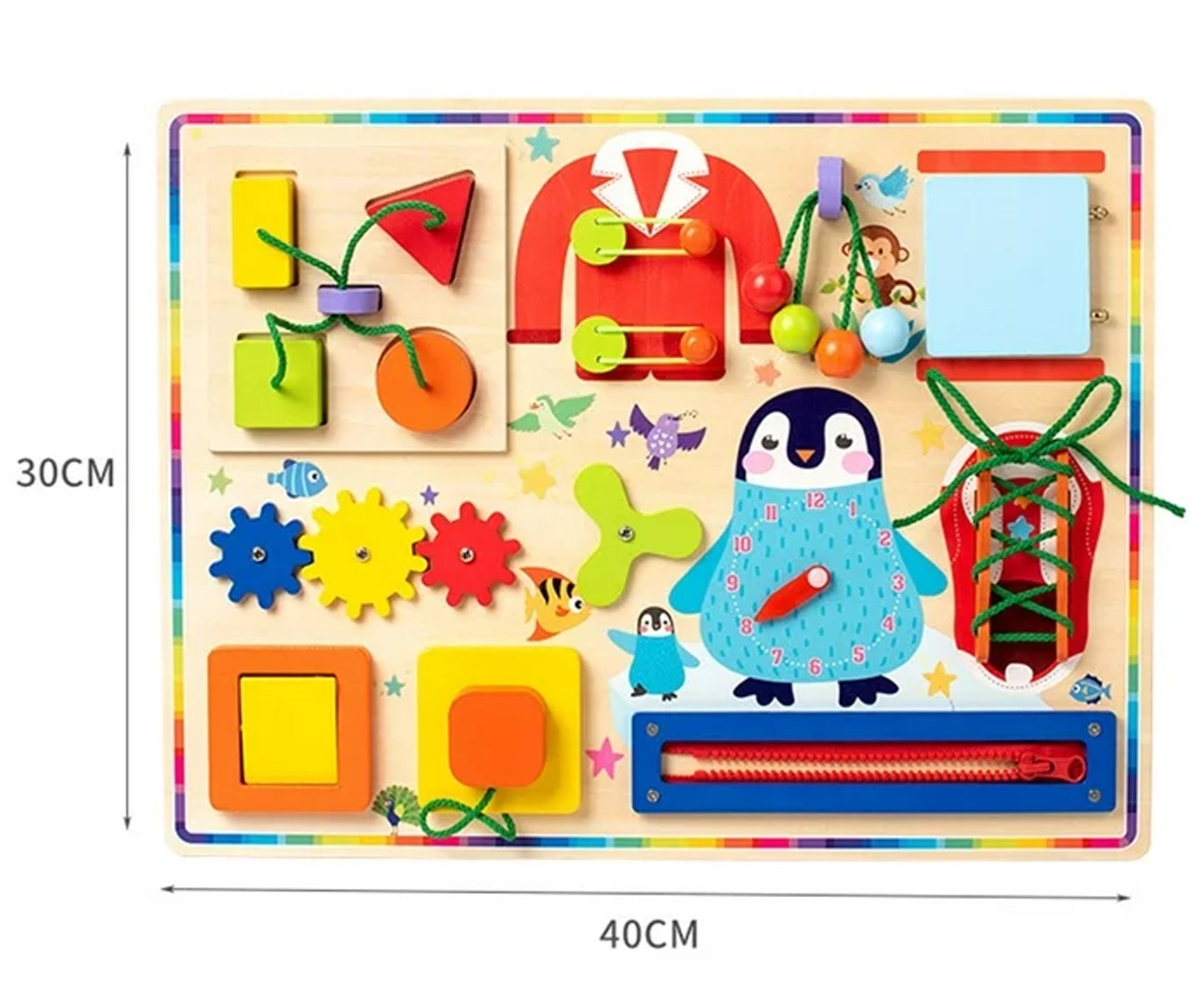 Tablero Montessori “Pingüino Aventurero” – Juguete Educativo de Madera