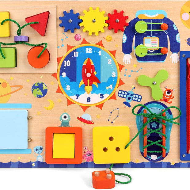 Tablero Espacial Montessori “Pequeños Astronautas” – Busy Board de Madera  Storytelling: