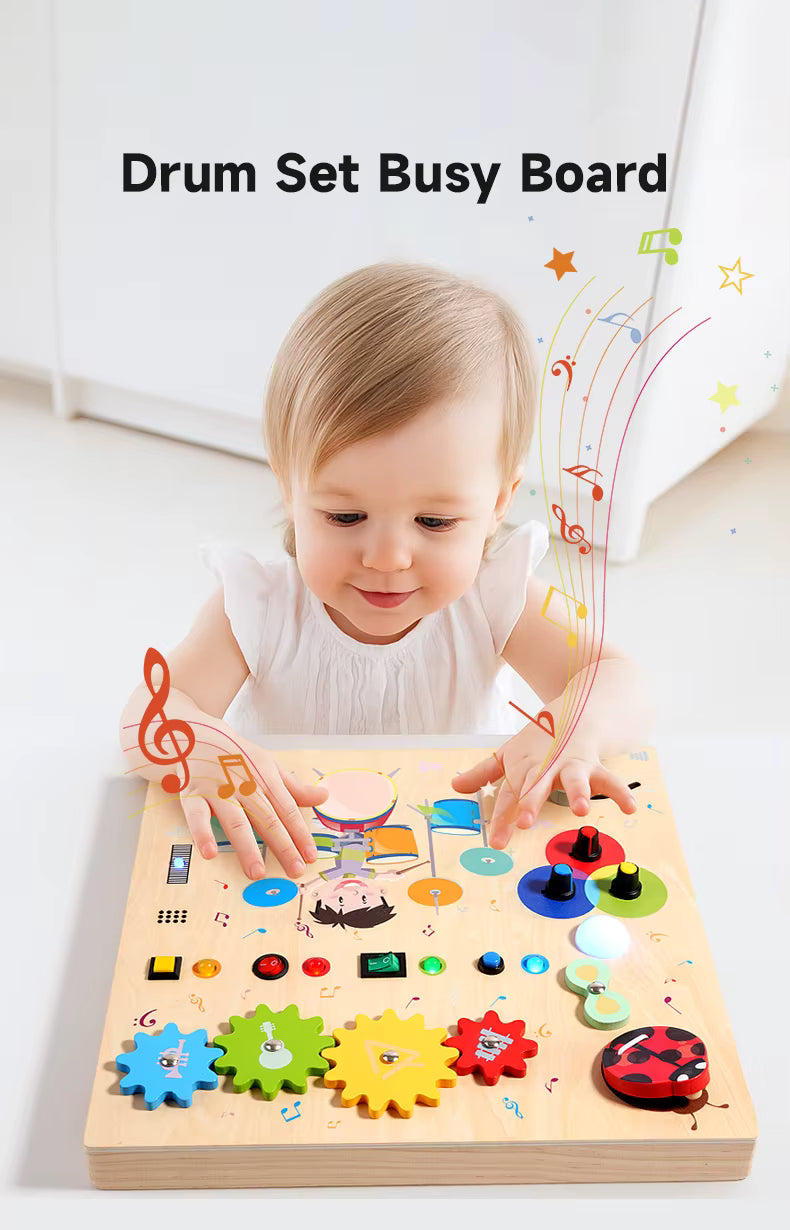 Tablero Musical de Destrezas “Pequeño Explorador” – Juguete Sensorial de Madera