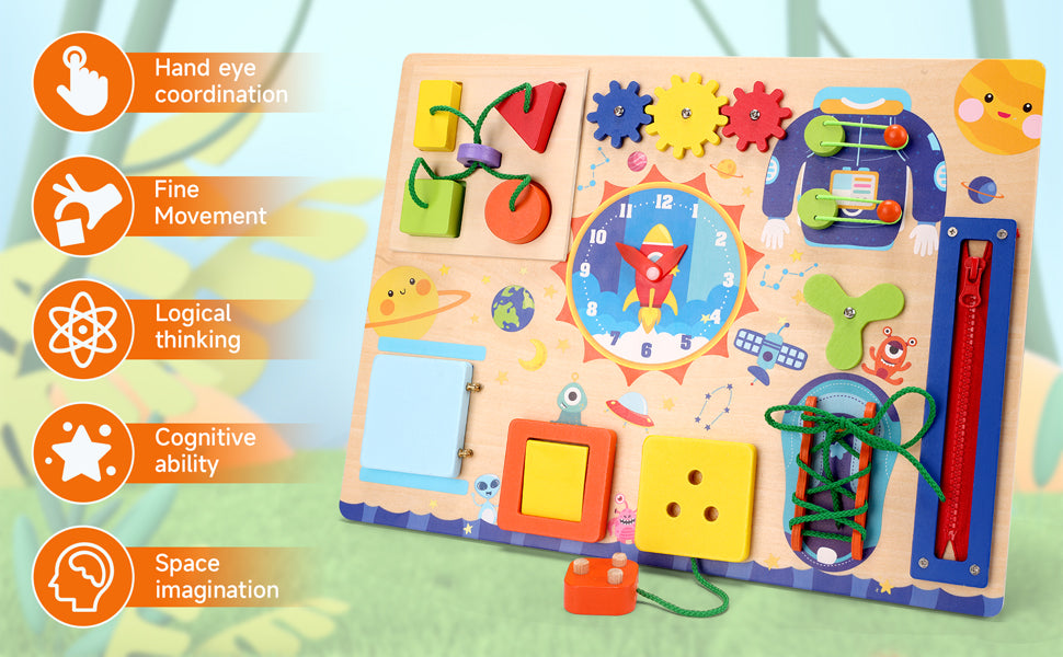 Tablero Espacial Montessori “Pequeños Astronautas” – Busy Board de Madera  Storytelling: