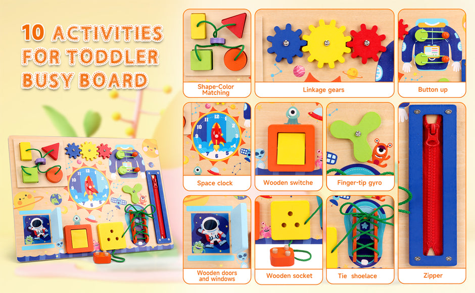 Tablero Espacial Montessori “Pequeños Astronautas” – Busy Board de Madera  Storytelling: