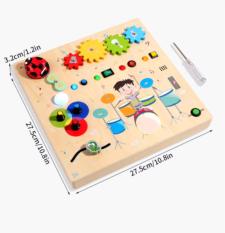 Tablero Musical de Destrezas “Pequeño Explorador” – Juguete Sensorial de Madera