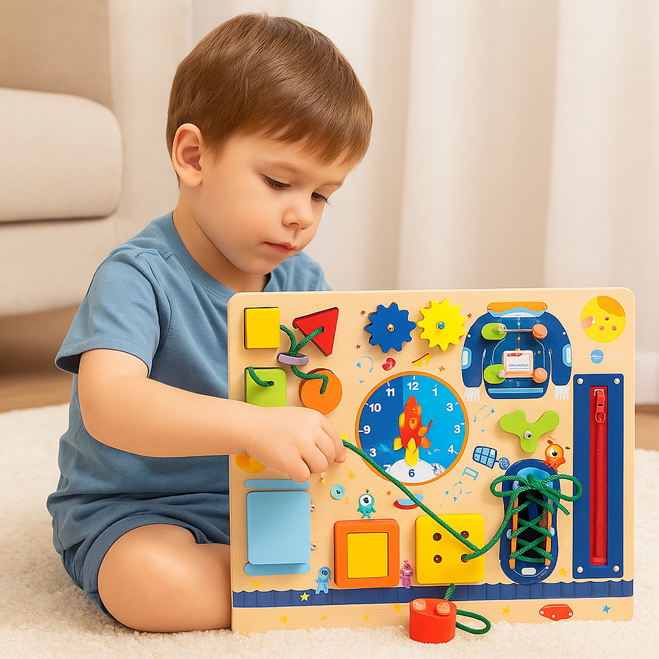 Tablero Espacial Montessori “Pequeños Astronautas” – Busy Board de Madera  Storytelling: