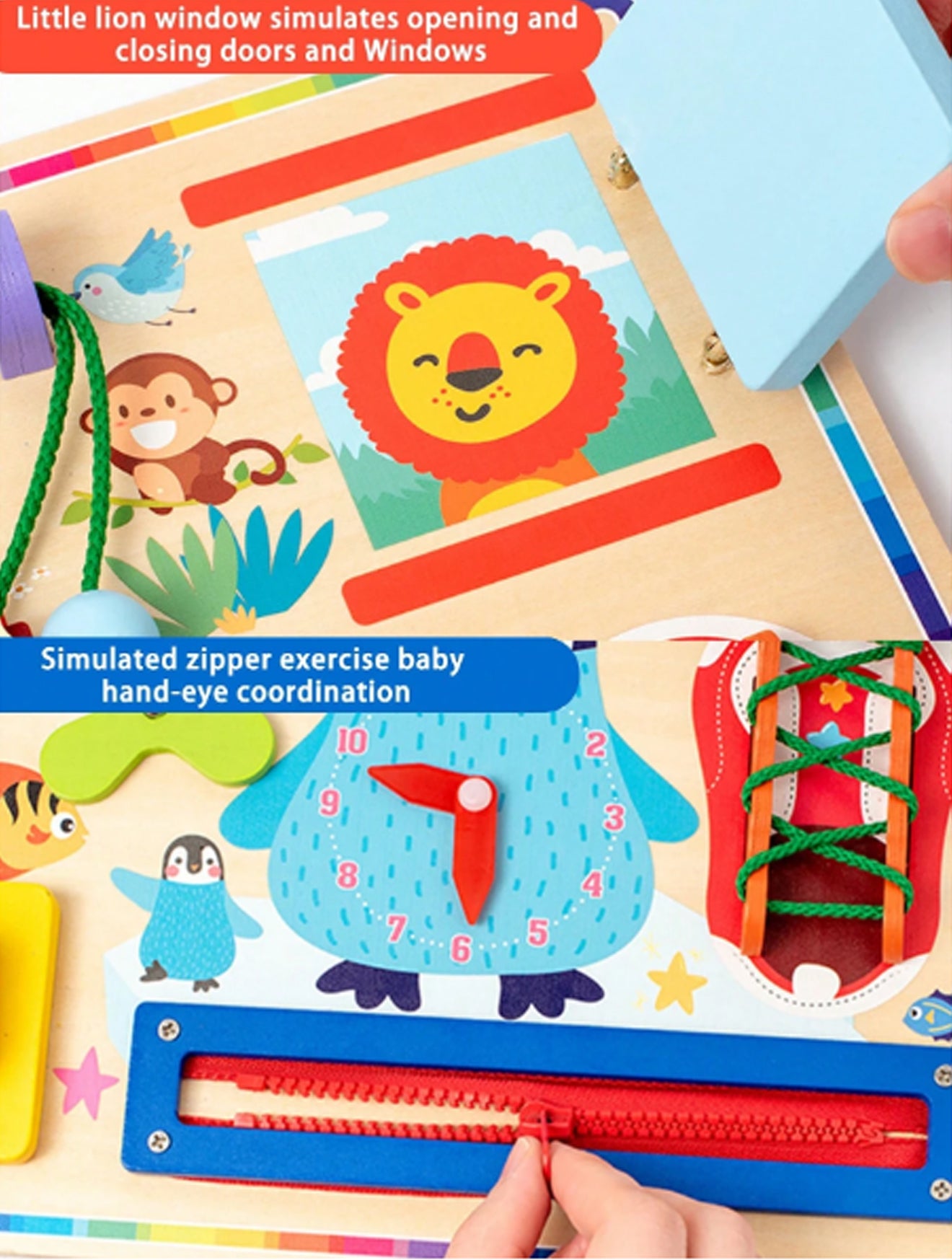 Tablero Montessori “Pingüino Aventurero” – Juguete Educativo de Madera