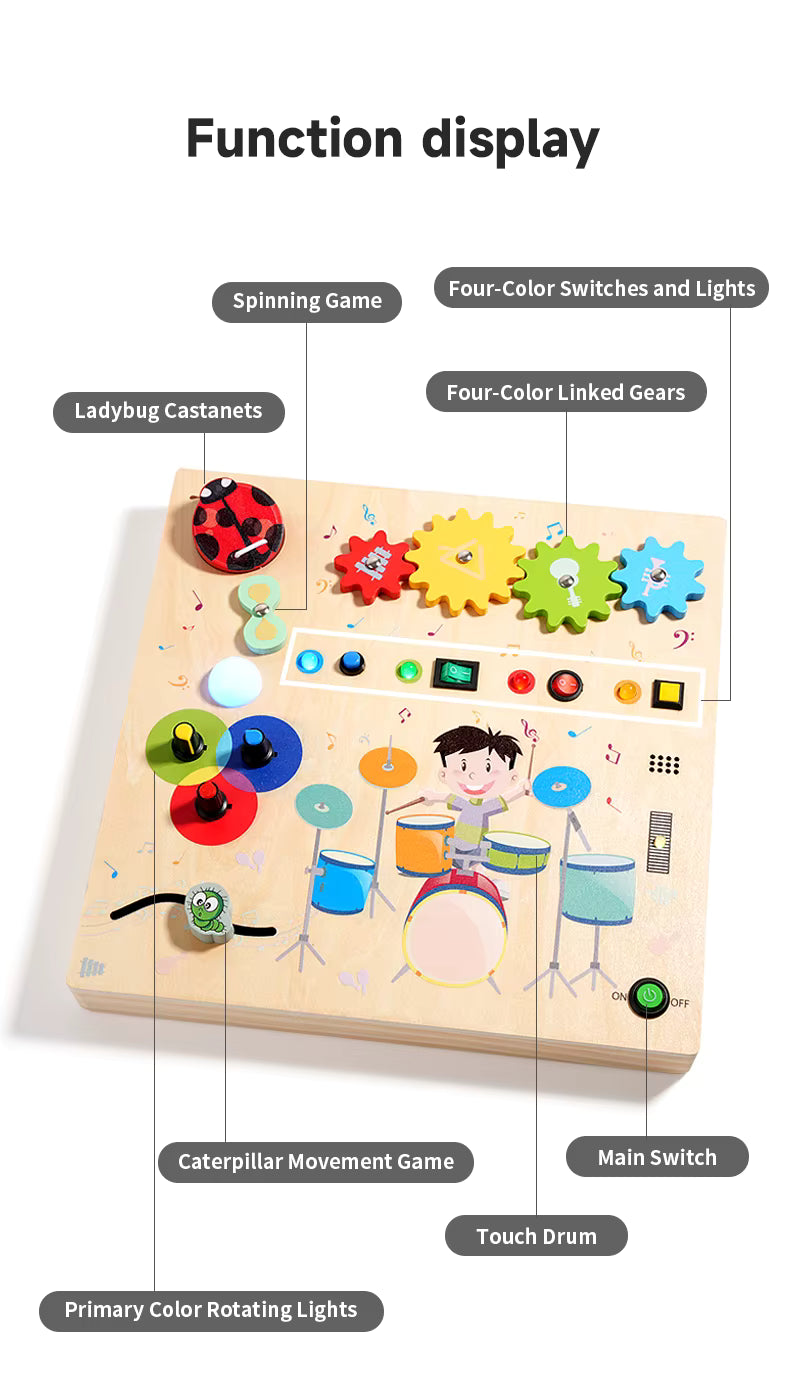 Tablero Musical de Destrezas “Pequeño Explorador” – Juguete Sensorial de Madera