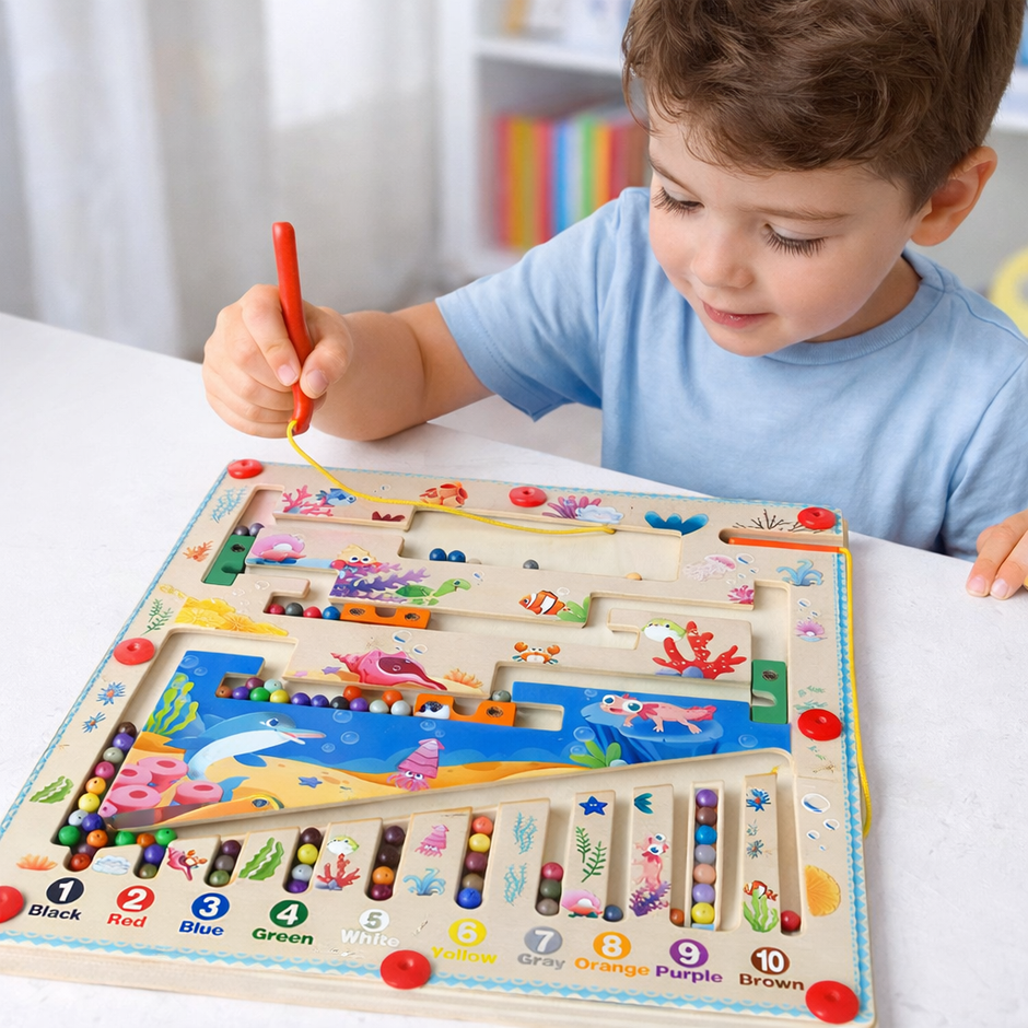 Laberinto Magnético Océano – Tablero de Colores y Motricidad en Madera
