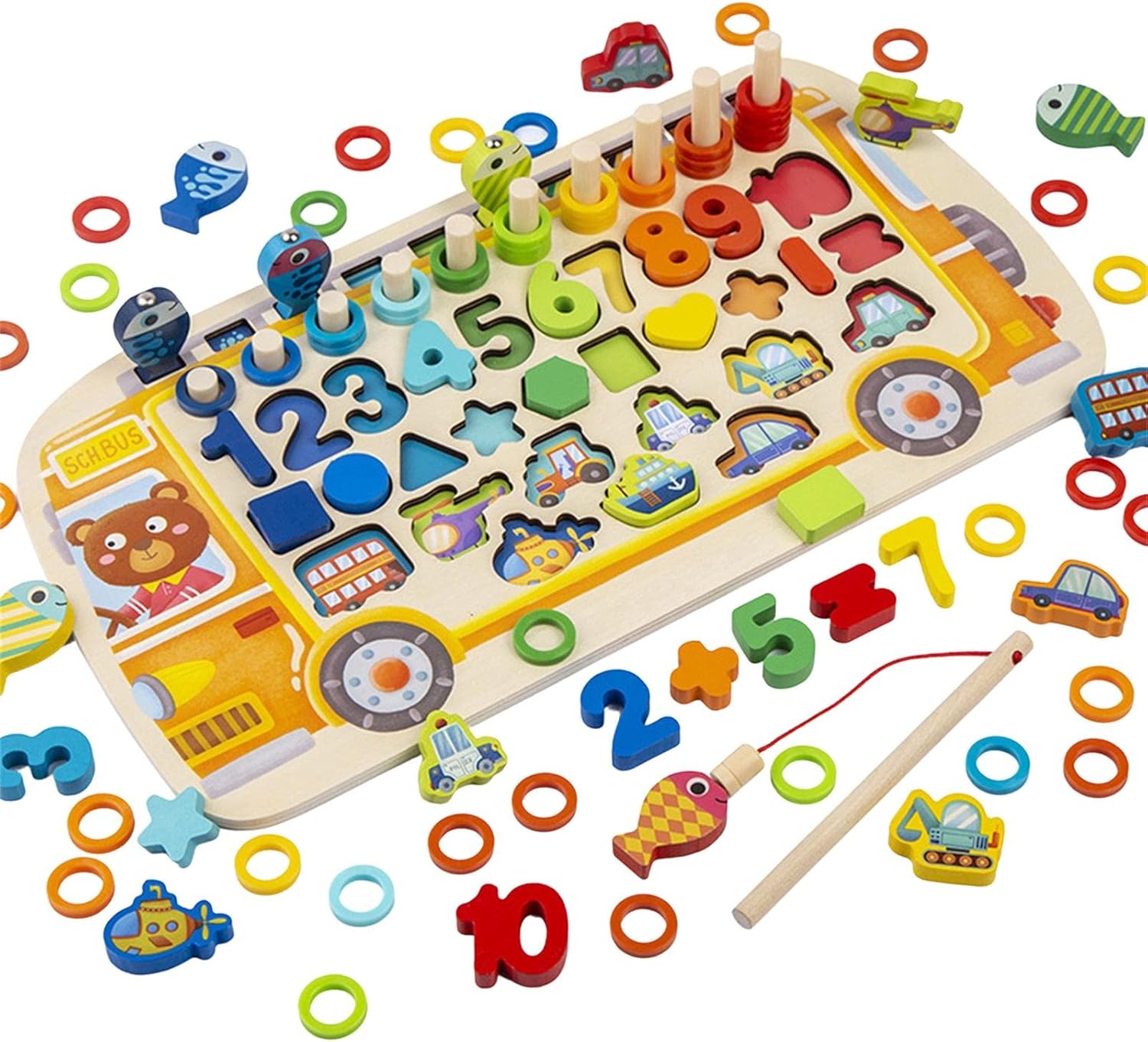 Tablero Multifuncional Montessori – Números, Formas y Pesca Magnética